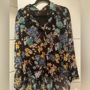 Sachin + Babi Floral Print Blouse - Black, Blue, Yellow